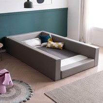 [삼익가구]데니 가드형 가죽 침대(슬립웰 파워 본넬 매트-슈퍼싱글), 그레이