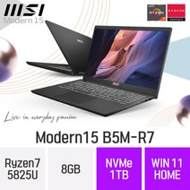 MSI 모던시리즈 모던15 B5M-R7 - 15.6인치 AMD 라이젠7 휴대용 인강용 문서작업 온라인수업 재택근무용 대학생 노트북, Win11 Hone, 8GB, 1TB