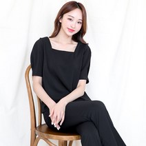 스퀘어넥 퍼프 반팔 검정색 러블리 스판 튤립소매 꾸안꾸 [머핀]