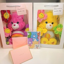 DORAN 종이백 케어베어 핑크 치어베어 옐로우 펀샤인베어 인형꽃다발 기념일선물 (2type), 화이트, 기본 서비스 엽서+스티커