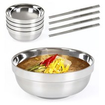이중 스텐 면기 18cm 4P+젓가락 4벌세트 우동 냉면 떡국 큰그릇, 단품