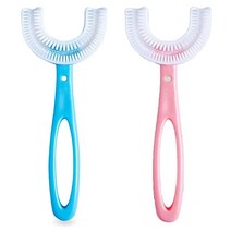 Dragon Honor 아동용 U자형 칫솔 2팩 - 360° 구강 치아 클리닝 디자인 만 1세용 칫솔 휴대용 칫솔 구강 청소 도구 (만 6-12세), 6-12 Years Old