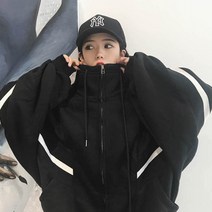가을 겨울 한국판 하라주쿠풍 가오리핏 지퍼 하이넥 루즈핏 기모 맨투맨 여 아우터 러쉬 스키 맨투맨