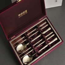 매화 티타늄 골드 수저세트 2인 실크케이스 스텐 27종 티타늄 매화 무늬 전통 모던 심플 커플 부부 수저 젓가락 선물세트 답례품 기념품