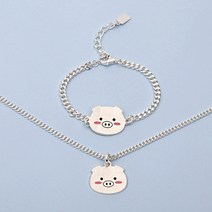 빨간볼 꿀꿀이 돼지띠 실버 미아방지팔찌 목걸이 세트