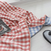 부드럽고 포근한 대폭 순면 워싱 체크 더블거즈 원단, 레드체크
