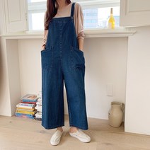 린다샵 더보아 포켓 데님 멜빵 와이드 팬츠-cppt11598k31