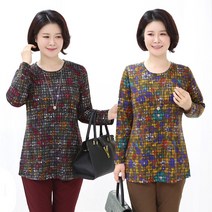 엄마옷 모슬린 체크꽃 라운드 티셔츠 TS009120마담 미시옷 50대 중년여성의류 60대 엄마옷 빅사이즈 할머니옷 여성옷