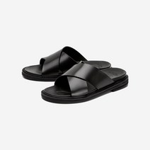 커스텀에이드 편안한 슬리퍼 3.5cm 소가죽 크로스 바넷 - BLACK