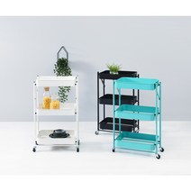 아이퍼스 이동식 트롤리 주방 미용실 카트 웨건 3단 접이식, 블랙