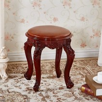 사계절용 패브릭 엔틱 화장대 의자 스툴 147189, 암갈색(둥근) 의자 높이 45cm