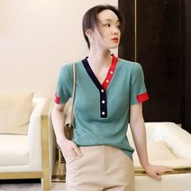 퓨어 배색 단추 니트 여자 예쁜 브이넥 셔츠 민트예쁜니트 루즈니트 슬림핏니트 여성니트 니트옷 비비드니트 여리핏니트 이쁜니트 V넥니트 데일리셔츠
