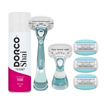 도루코 여성용 샤이모이스쳐 면도기 + 휴대용 미니핸들 + 면도날 3p + 쉐이빙폼 위드 위치하젤 세트, 1세트