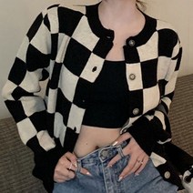 베이직 라운드넥 직장인 간절기 여성 체크무늬 가디건 귀여운 느낌 20 대