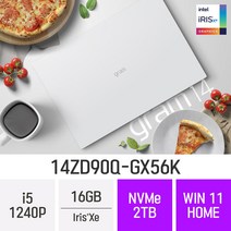 [오늘출발] LG전자 2022 그램14(12세대) 14ZD90Q-GX56K - 14인치 Iris Xe 휴대용 대학생 인강용 문서작업 가벼운 초경량 노트북, Win11 Home, 16GB, 2TB
