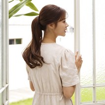 픽앤웨어 슬림 집게핀 포니테일 씨컬펌 묶음머리 부분 가발, 내츄럴브라운