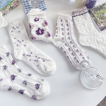 러블리 양말 퍼플 플라워 삭스 발목길이 5종 SET