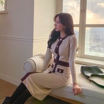 여자 남심저격 여친룩 골드버튼 배색 스커트 코디 세트