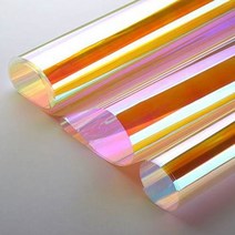컴퓨터 정밀재단 홀로그램 다이크로익 오로라투명 레인보우시트지 접착식, 엘로우 100x50cm