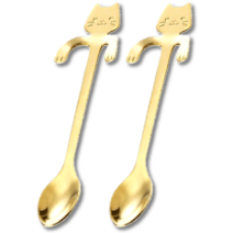 엘리 귀욤 고양이 티스푼 세트 홈카페 거치형, 숏 2개입, 럭셔리골드