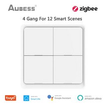 Tuya-스마트 ZigBee 3.0 무선 12 씬 벽 스위치 푸시 버튼 컨트롤러 알렉사 구글 홈 통한 스마트 오토메이션, 04 4 Gang White_01 1 piece