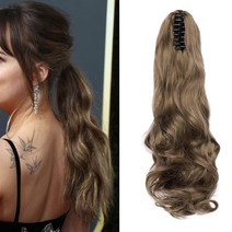 Cybelleza 포니테일 익스텐션 롱 컬리 웨이브 클로 클립 포니테일 익스텐션 45.7cm(18인치) 포니 테일 클립 헤어 익스텐션 포니테일 합성 헤어피스 여성용 골든 브라운, Curly 12 Inch, Ash Blonde
