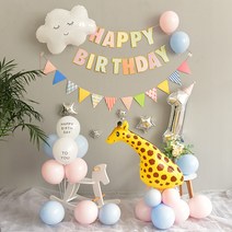 파티샵 파티용품세트 생일 풍선 세트(손펌프포함) 혼합색상, 기린세트
