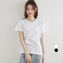 룰루바이 여성 코튼 라운드넥 반팔티 화이트 블랙 2p