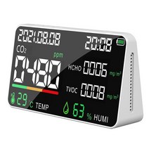 공기질측정기 다기능 5 in 1 co2 미터 디지털 온도 습도 테스터 공기 품질 감지기 모니터 이산화탄소 tvoc hcho 감지, 화이트 업그레이드