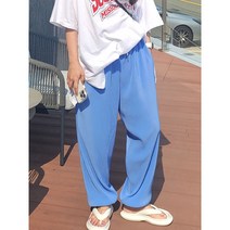 여성 빅사이즈 칼라 여름 밴딩 아이스 플리츠 조거 팬츠