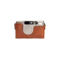 Contax T3 케이스 BolinUS 수제 천연 진짜 가죽 하프 카메라 케이스 백 커버 Contax T3 카메라용 핸드 스트랩 포함 (옐로우), LavaBrown, 1개