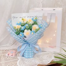핸드메이드 뜨개질 꽃다발 사과 졸업 생일 기타 완제품, T08-발롱블루 슈 화중 내각 창봉투