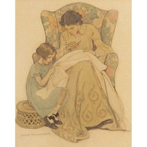 명화 커트지 제시 윌콕스 스미스 - The Sewing Lesson 커트지 패브릭 원단 [테라공방], 캔버스지7수
