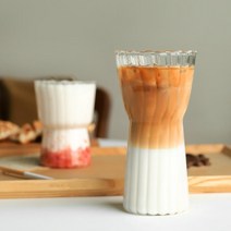 아인슈페너잔 플랫화이트잔 플리츠 냉커피잔 내열유리컵, 내열유리컵 310ml