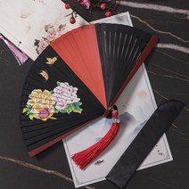 부채 예쁨 쥘 대나무 수공 한나라의복 고풍 여신 작은사이즈 휴대용, 기본, T14-21cm나비 꽃 클립 레드(부채 덮개+대수술)