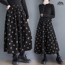 POMTOR 여성 도트 롱스커트 밴딩 루즈핏 겨울 치마