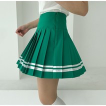 3color 여성골프 테잎 주름 플리츠 배색 그린 블루 스커트