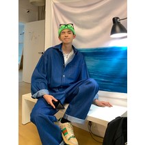 빅사이즈 빈티지 청청 예쁜핏 루즈핏 긴팔 데님 점퍼 점프 슈트 점프수트 남성용 멜빵바지 오버롤 커플