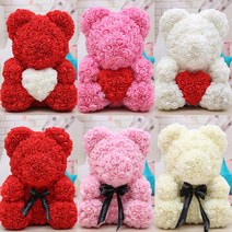 장미 곰돌이 40cm 이벤트꽃 프로포즈 로즈베어 장미꽃 인형 프로포즈 발렌타인데이 화이트데이 특별한날 결혼 입학식 졸업식 기념일 크리스마스 선물 곰인형꽃다발_쯔야코드, 소형리본:크림[OPP포장]