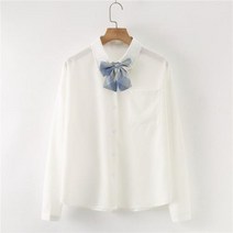 빅사이즈 블라우스 이쁜옷 여성 상의 큰옷 가을 셔츠 긴팔 단색 옷깃 흰색 프레피 스타일 의류 유니폼