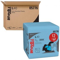 세차타월 WypAll Power Clean L40 엑스트라 흡수성 타월 05776 타월 블루 케이스 당 12팩 팩당, one option, one option