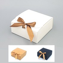 무지 리본 납작 사각 종이 선물박스 소형 11.5X11.5X5cm 종이상자 화이트 블랙 황색, 화이트-소