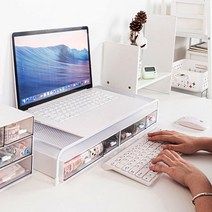 조립이 필요없는 일체형 모니터 선반 받침대 화이트 1단 2단 철재 데스크 키보드 정리 수납 트레이 노트북 태블릿 다이 거치대 듀얼 아이맥 받침 지지대 사무용 테이블 책상 선반