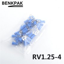 총알 단자 와이어 배선 커넥터 압착 절연 50pcs RV1.25-4 절연 링 터미널 전기 와이어 압착 커넥터 AWG 22-, 한개옵션1, 03 파란