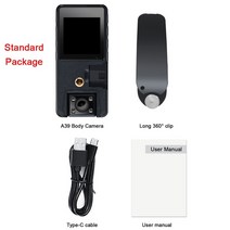 자전거캠 블랙박스 바디캠 Vandlion A39 풀 1080P HD 미니 2500mAh 코더 마운트 소형 180 ° 회전 자전거 스포츠 DV 자동차 DVR 웹, 2.Standard Package - With 8GB