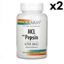 Solaray HCL with Pepsin 솔라레이 베타인HCL 펩신 650mg 100정 2팩, 1개, 기본