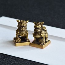 [해외] 골동품 청동 1 쌍 사자 인감 바탕 화면 장식품 구리 동물 미니어처 입상 행운 황동 사자 동상 풍수 장식, Lions Seals