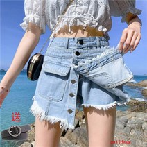 데님 짧은 치마 데님 반바지 여성 여름 허리 슬림 넓은 다리 바지 여름 캔