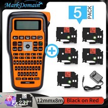 E1000 Pro 라벨 기계 산업용 제조기 라벨링 작업용 Heat Shrink Tube Labeller Brother TZe-231 테이프와 호환 가능, OR-5PK Black on RD, 미국 플러그