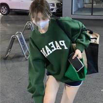 250g 맨투맨 아메리칸 빈티지 녹색 맨투맨 여성 캐시미어